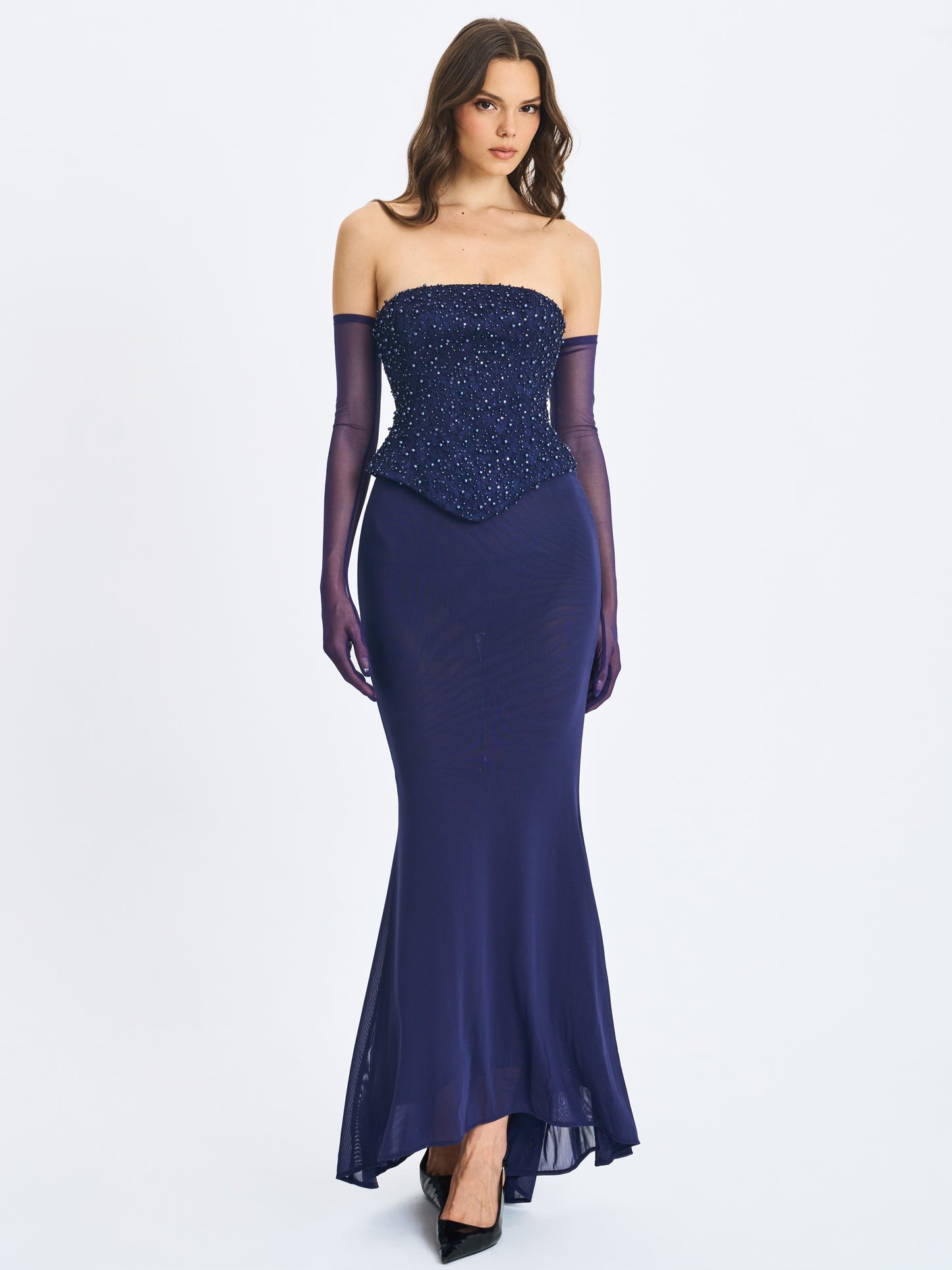 Orabelle Navy Mermaid Gown With Lace-up Back