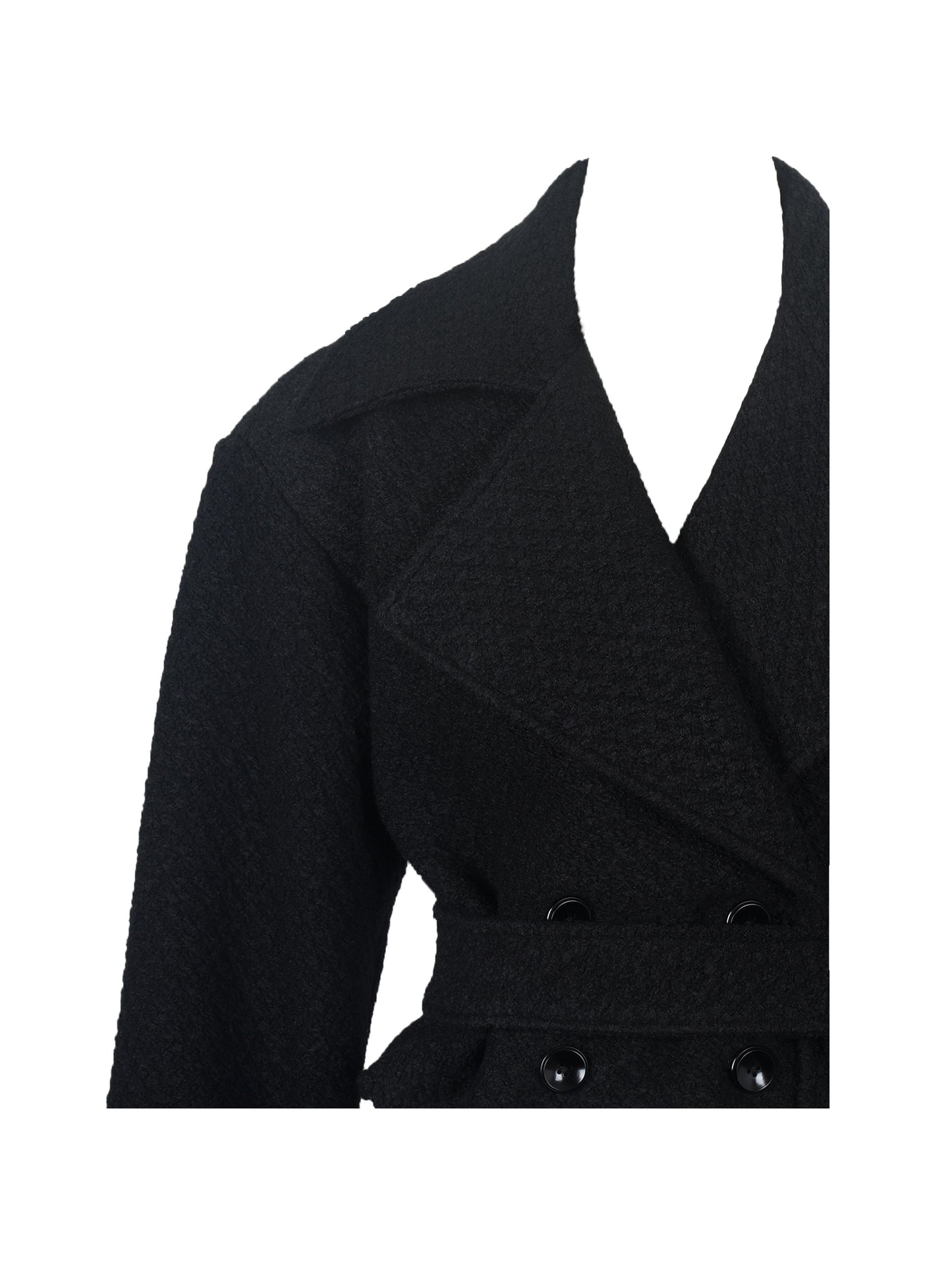 Dara Black Wool Double-breasted Belted Coat