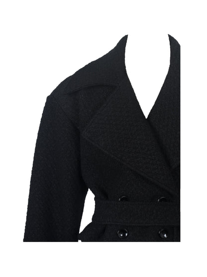 Dara Black Wool Double-breasted Belted Coat
