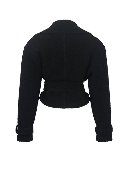 Dara Black Wool Double-breasted Belted Coat