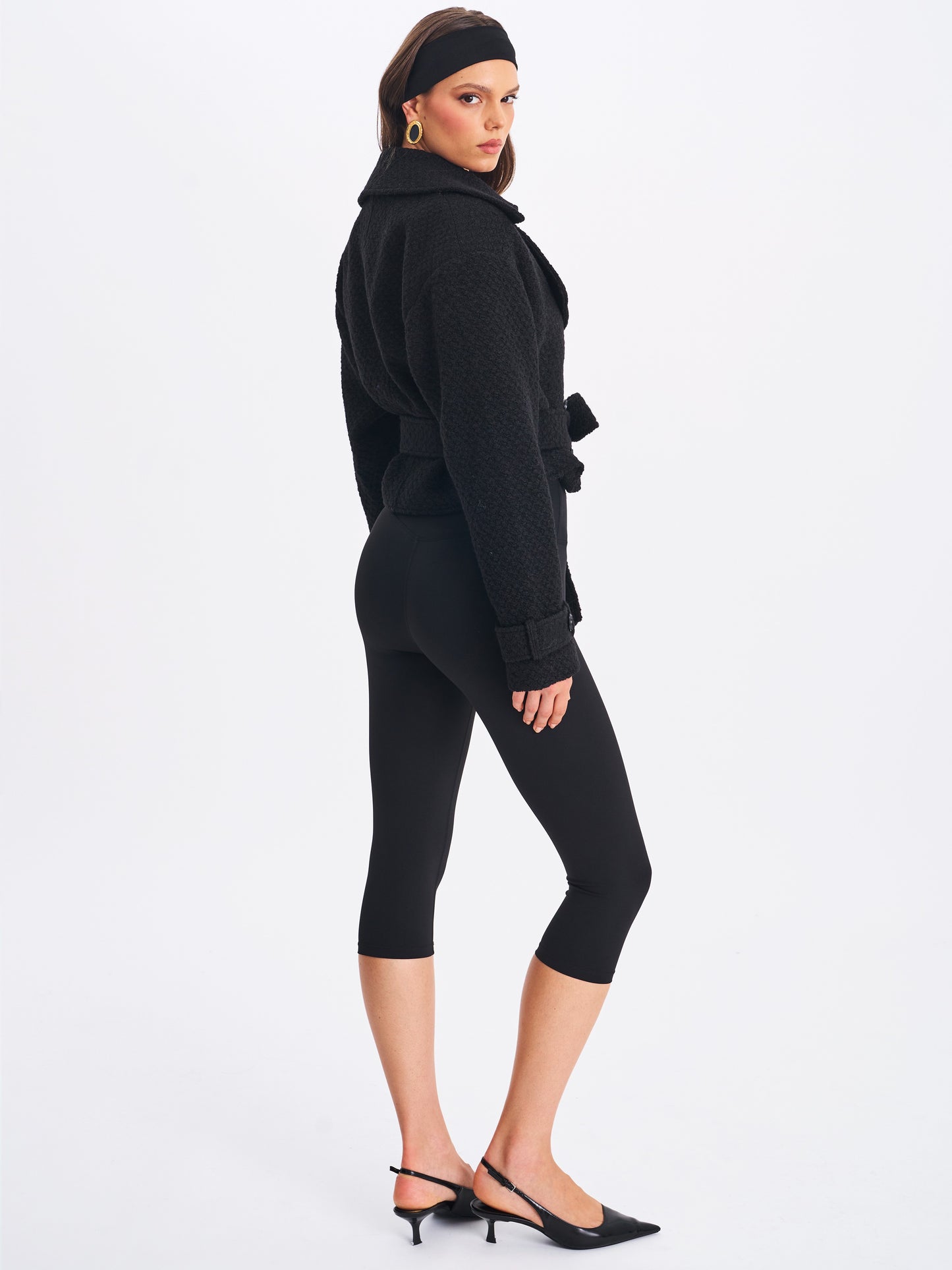 Dara Black Wool Double-breasted Belted Coat