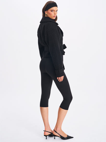 Dara Black Wool Double-breasted Belted Coat