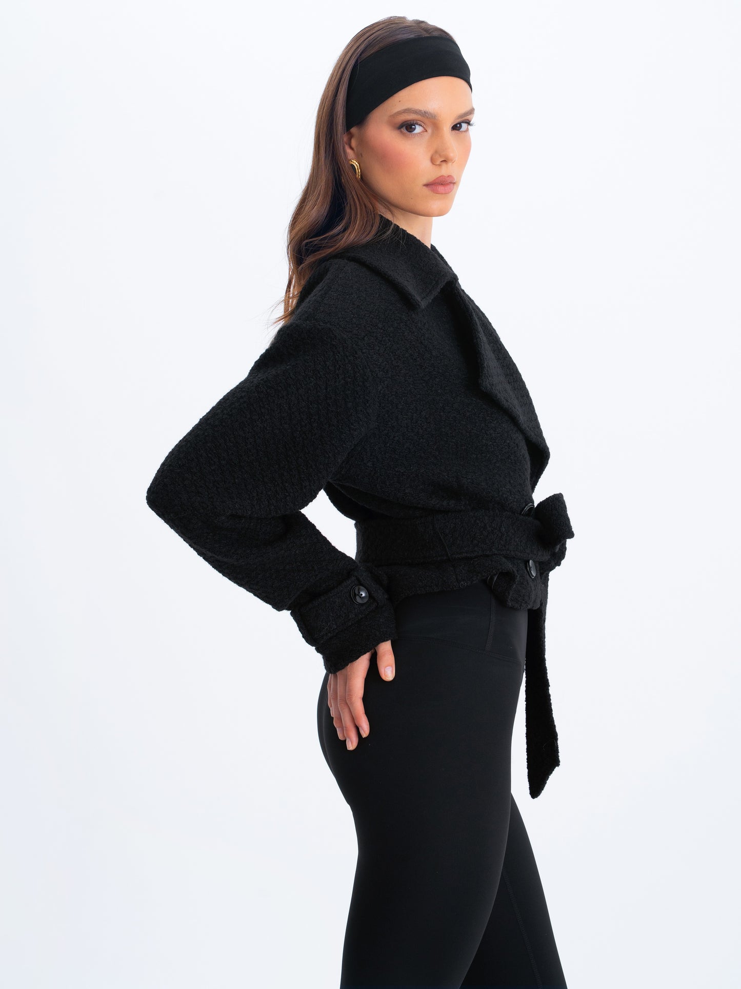 Dara Black Wool Double-breasted Belted Coat