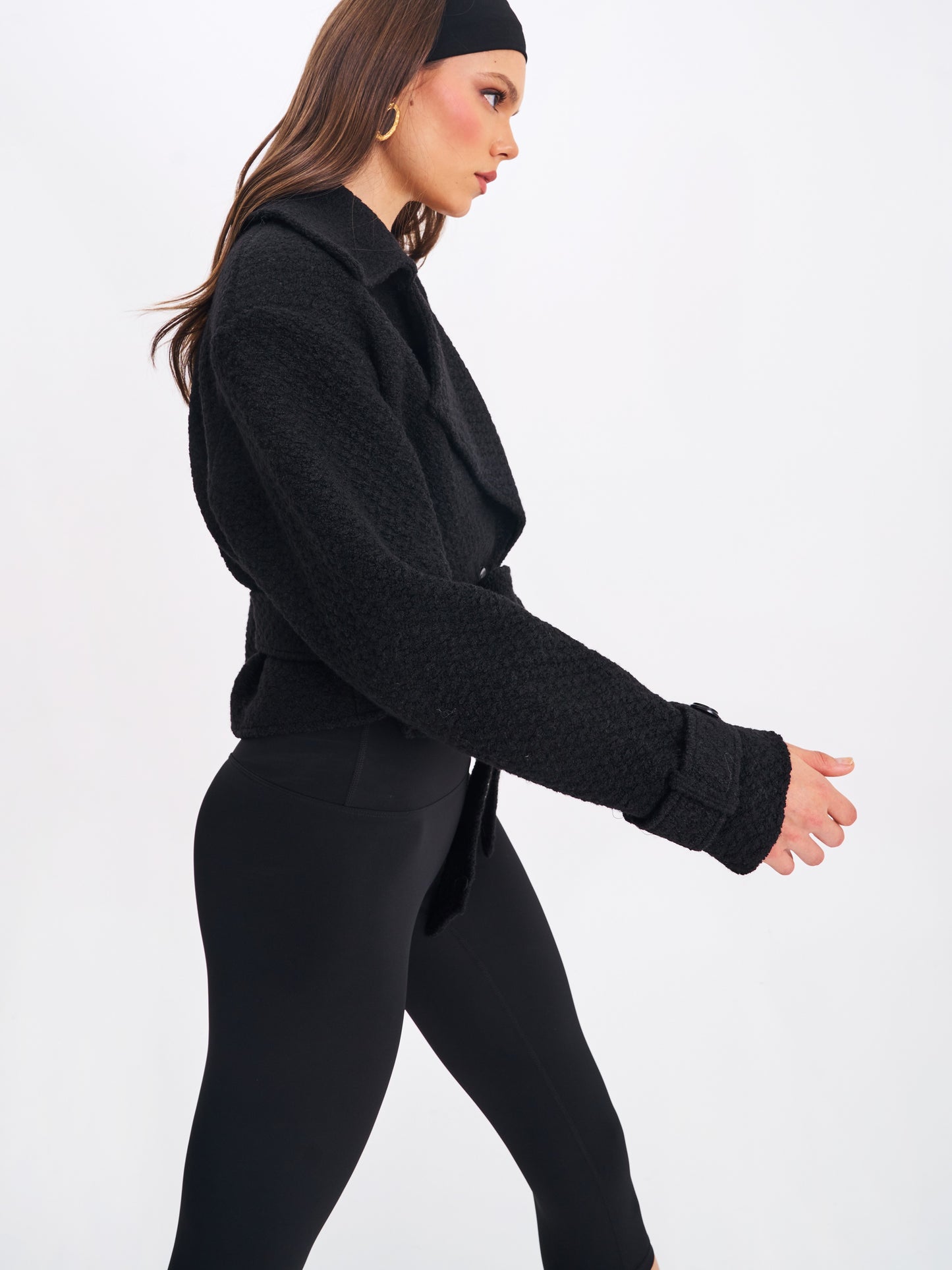 Dara Black Wool Double-breasted Belted Coat