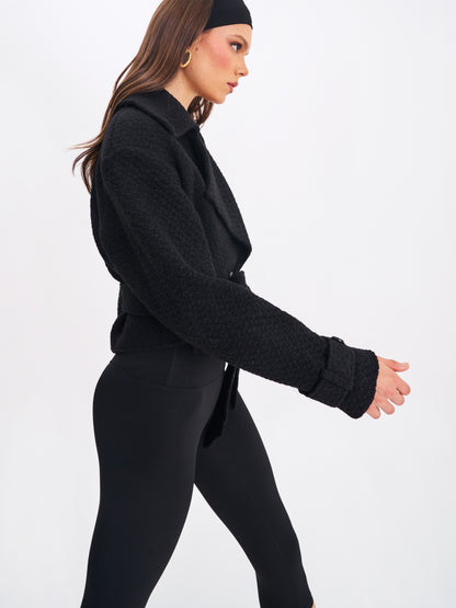 Dara Black Wool Double-breasted Belted Coat