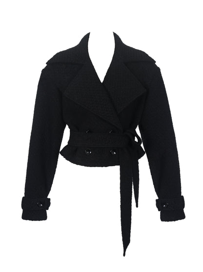 Dara Black Wool Double-breasted Belted Coat