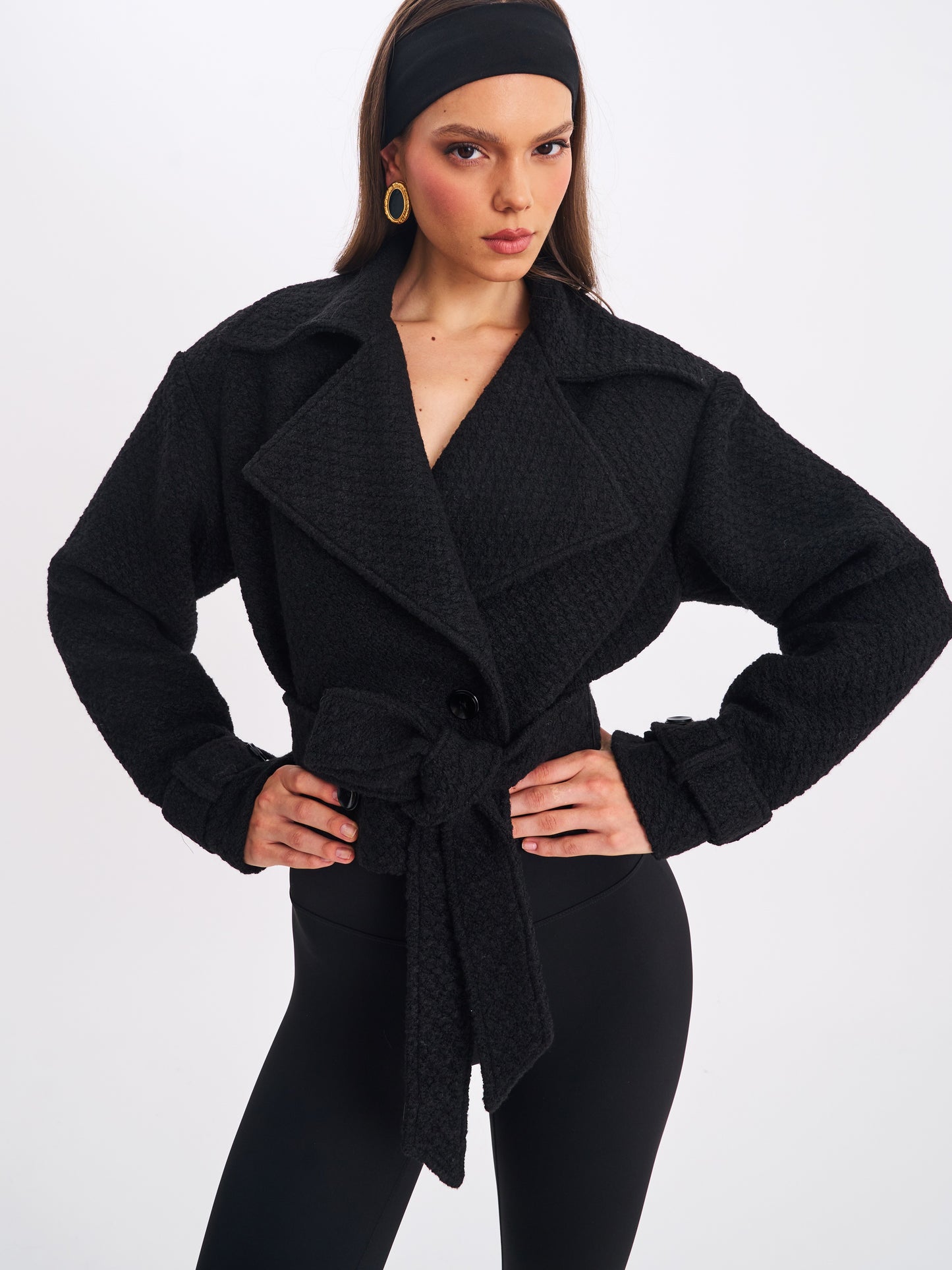Dara Black Wool Double-breasted Belted Coat