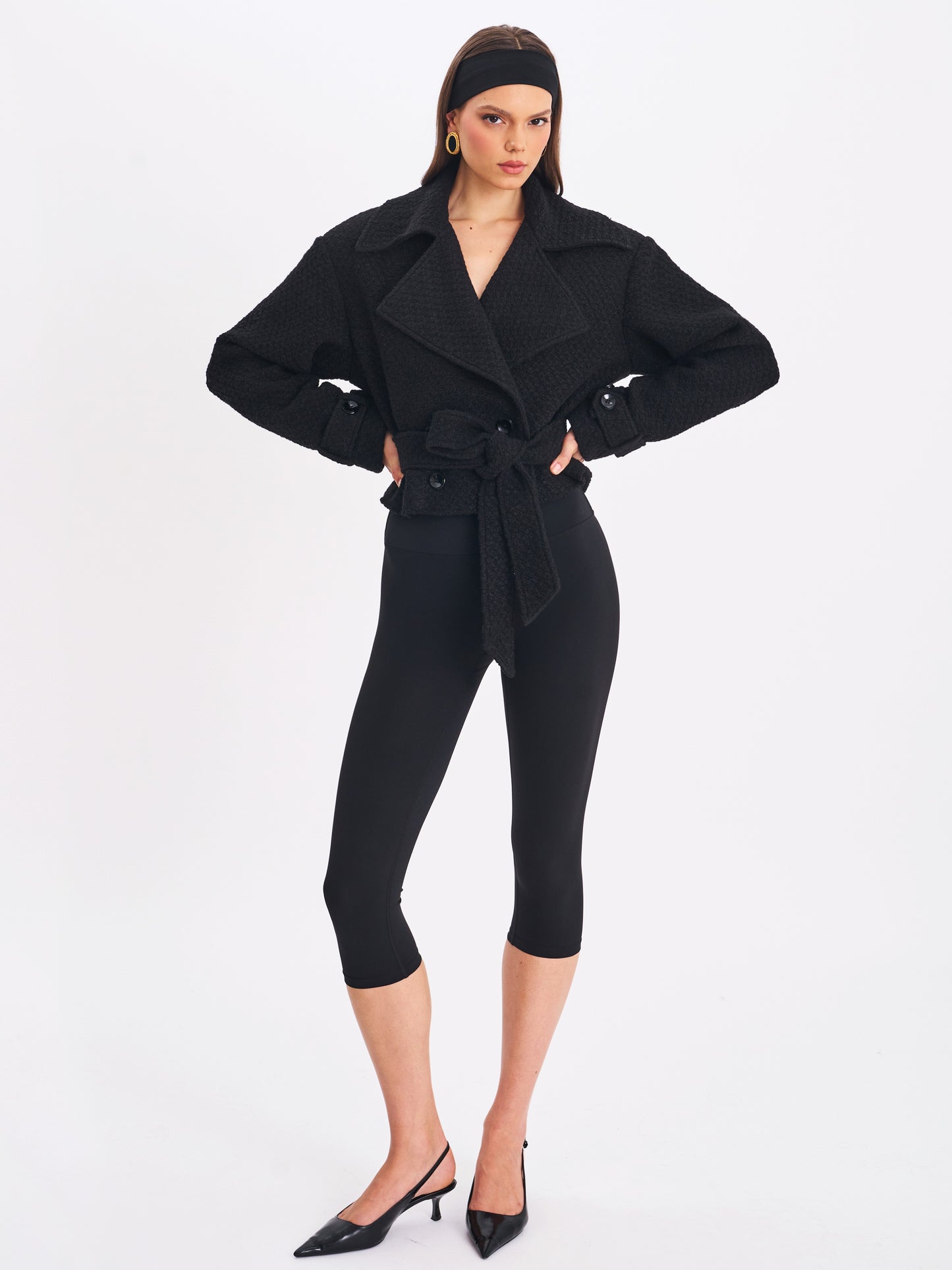 Dara Black Wool Double-breasted Belted Coat