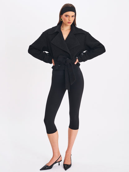 Dara Black Wool Double-breasted Belted Coat