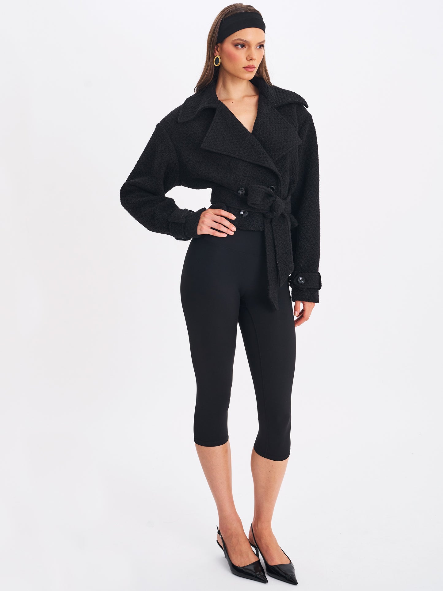 Dara Black Wool Double-breasted Belted Coat