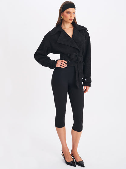 Dara Black Wool Double-breasted Belted Coat