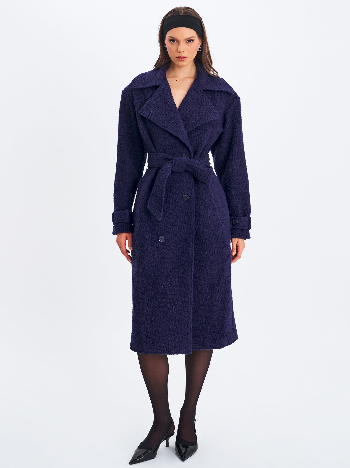 Jaelyn Midnight Blue Double-breasted Belted Coat
