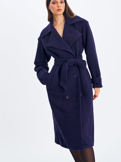 Jaelyn Midnight Blue Double-breasted Belted Coat