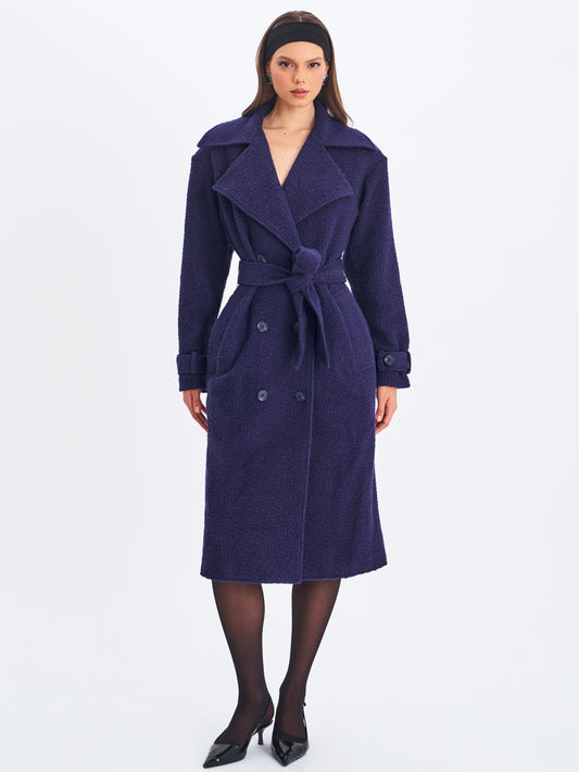 Jaelyn Midnight Blue Double-breasted Belted Coat