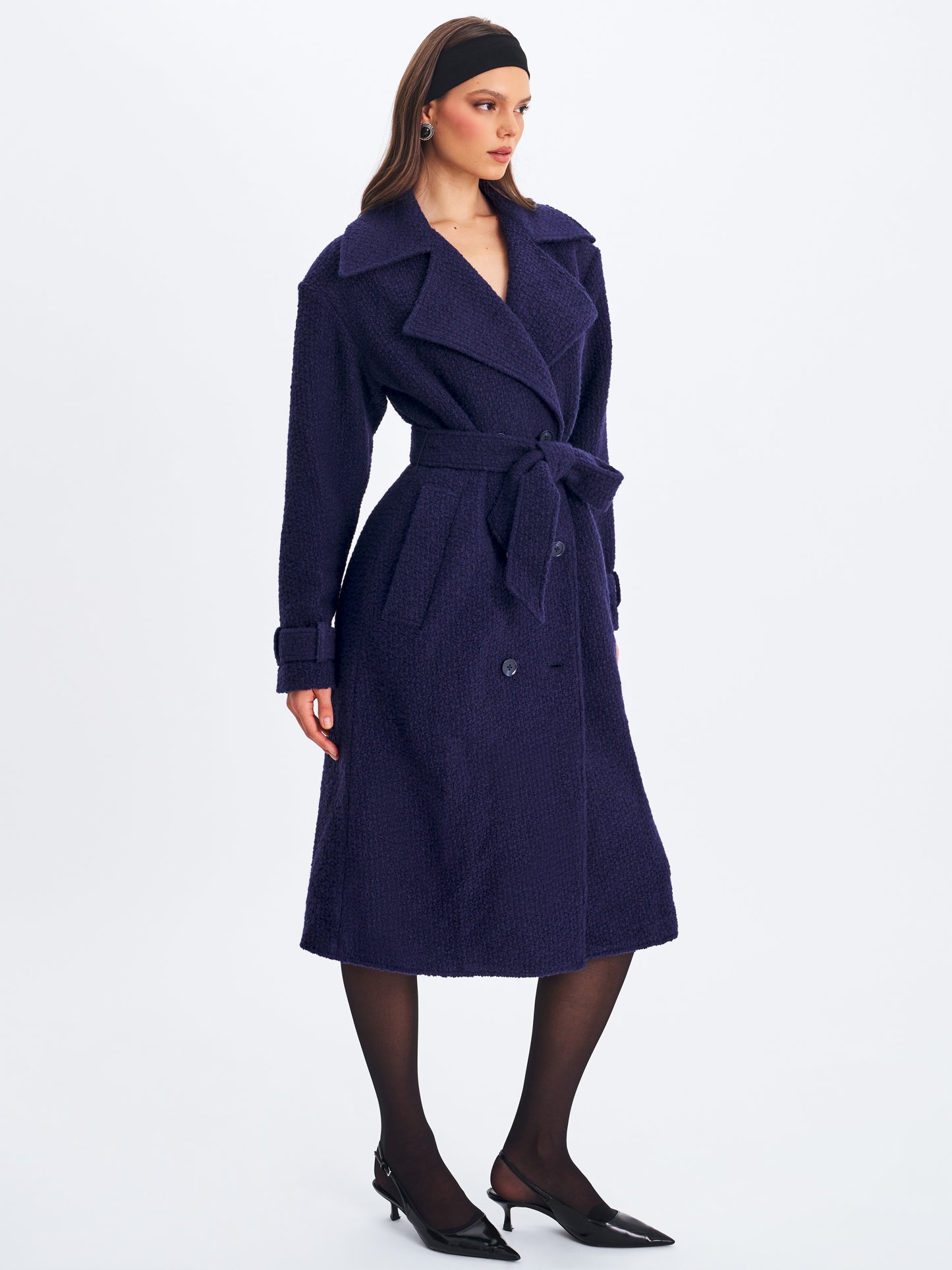 Jaelyn Midnight Blue Double-breasted Belted Coat