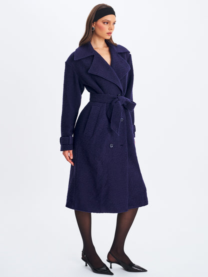 Jaelyn Midnight Blue Double-breasted Belted Coat