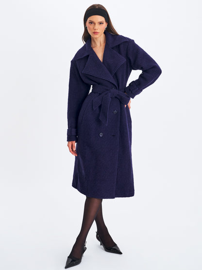 Jaelyn Midnight Blue Double-breasted Belted Coat