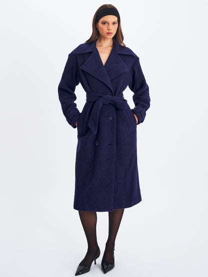 Jaelyn Midnight Blue Double-breasted Belted Coat