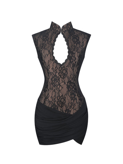 Valerie Black Lace Teardrop Neckline Mini Dress