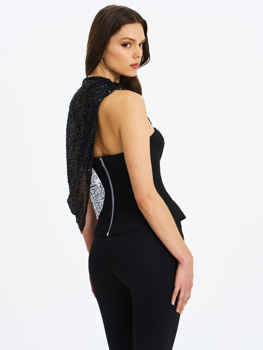Quinette Black Top With Beaded Asymmetrical Cape
