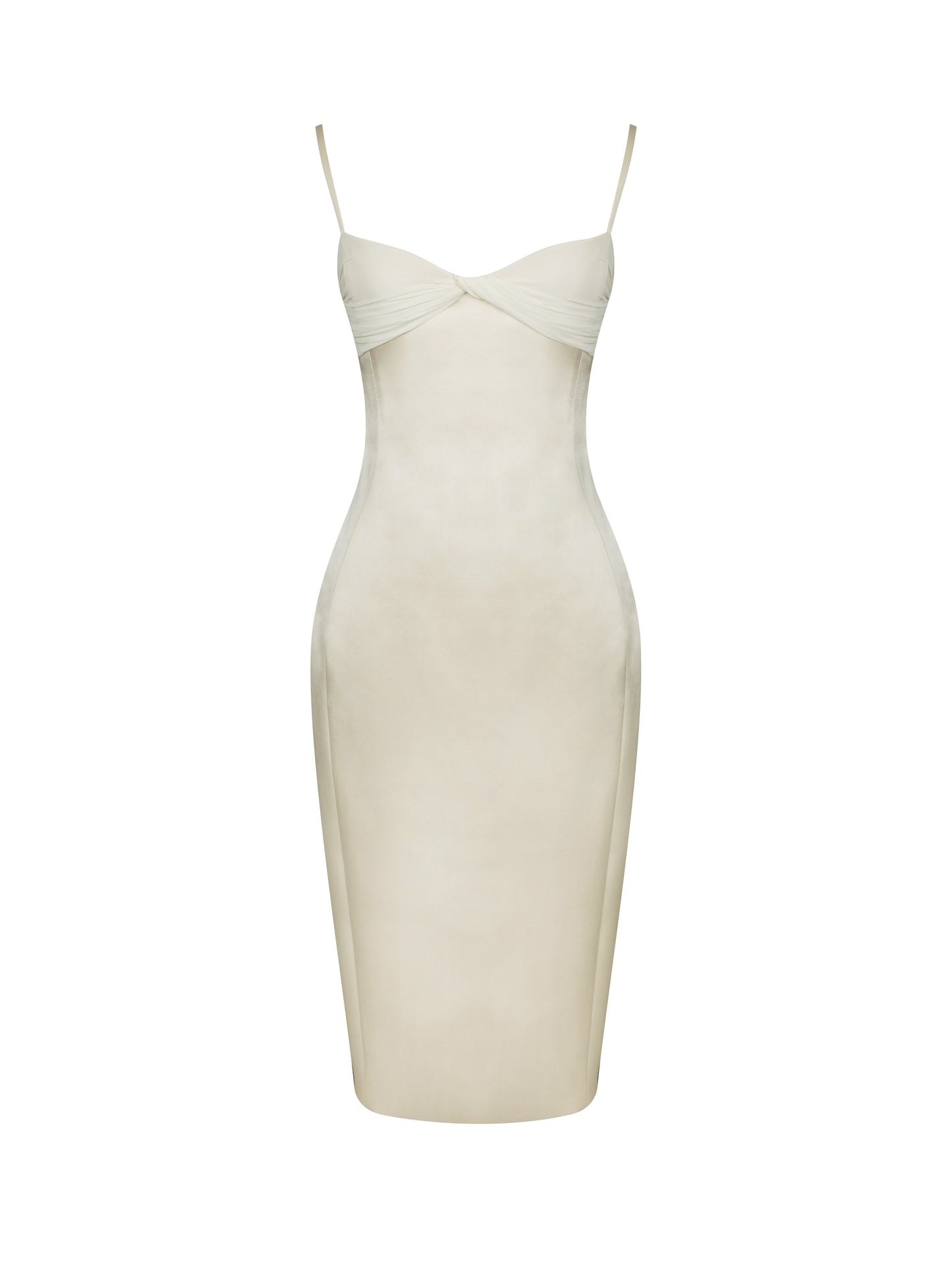 Gracie Butter Yellow Ruched Satin Midi Dress