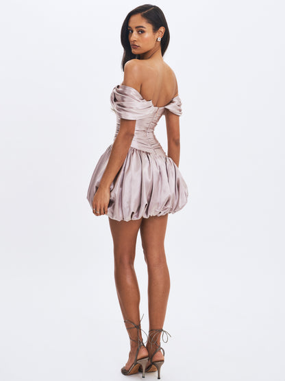 Milena Champagne Asymmetrical Bubble Mini Dress