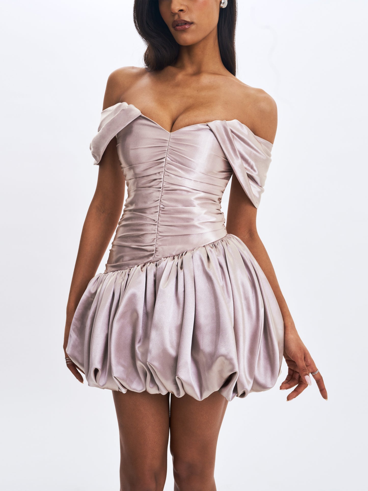 Milena Champagne Asymmetrical Bubble Mini Dress