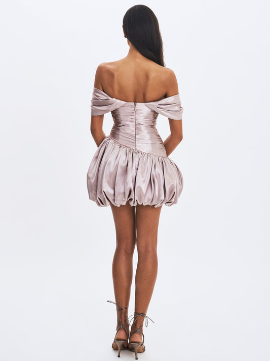 Milena Champagne Asymmetrical Bubble Mini Dress