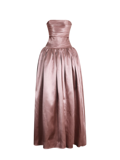 Willette Deep Rose Satin Strapless Gathered Maxi Dress
