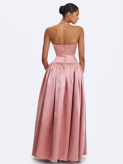 Willette Deep Rose Satin Strapless Gathered Maxi Dress