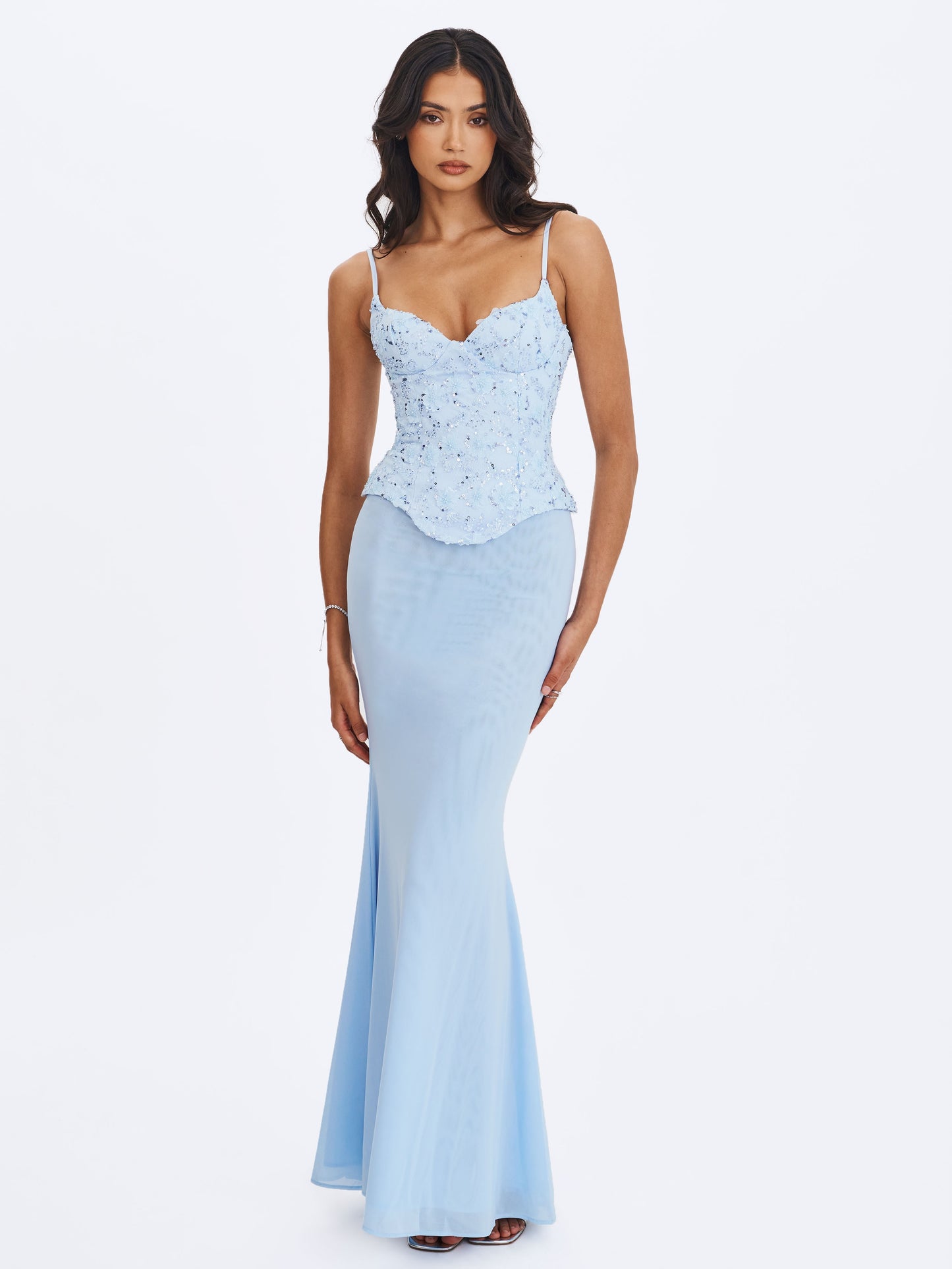 Aurielle Baby Blue Sweetheart Mermaid Peplum Maxi Dress