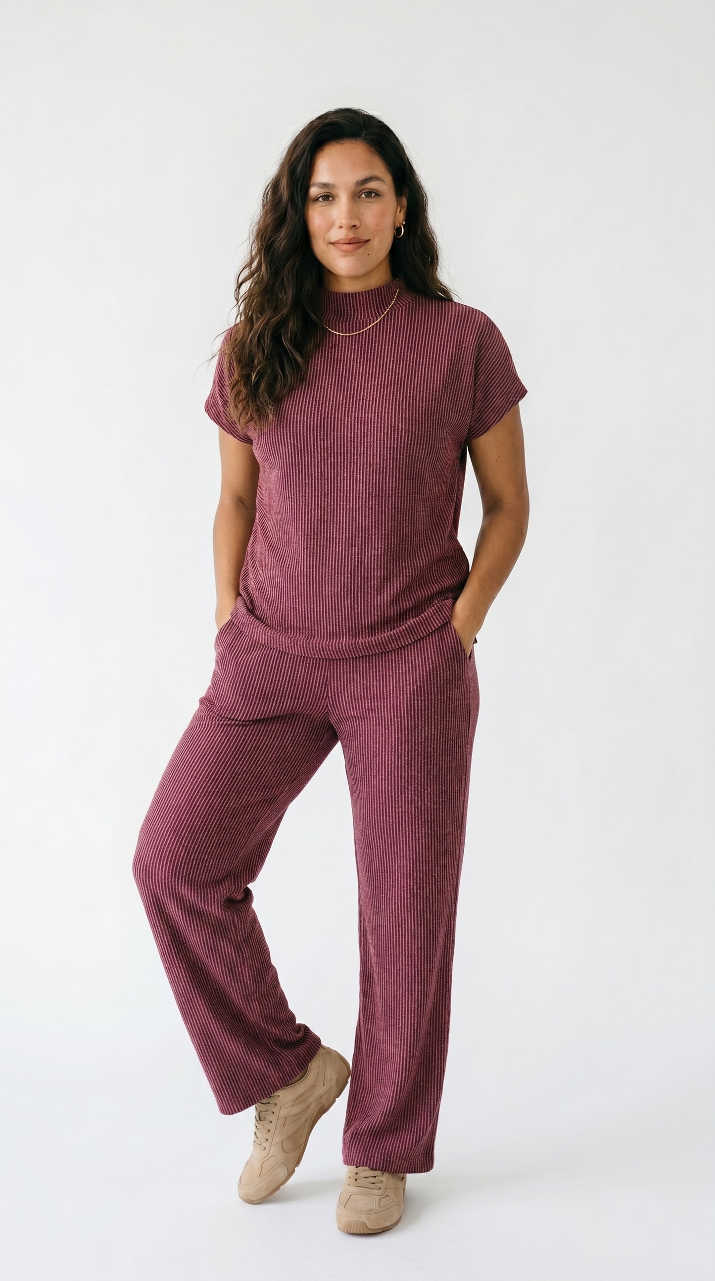 Knit Mock Neck Tee and Pant Set