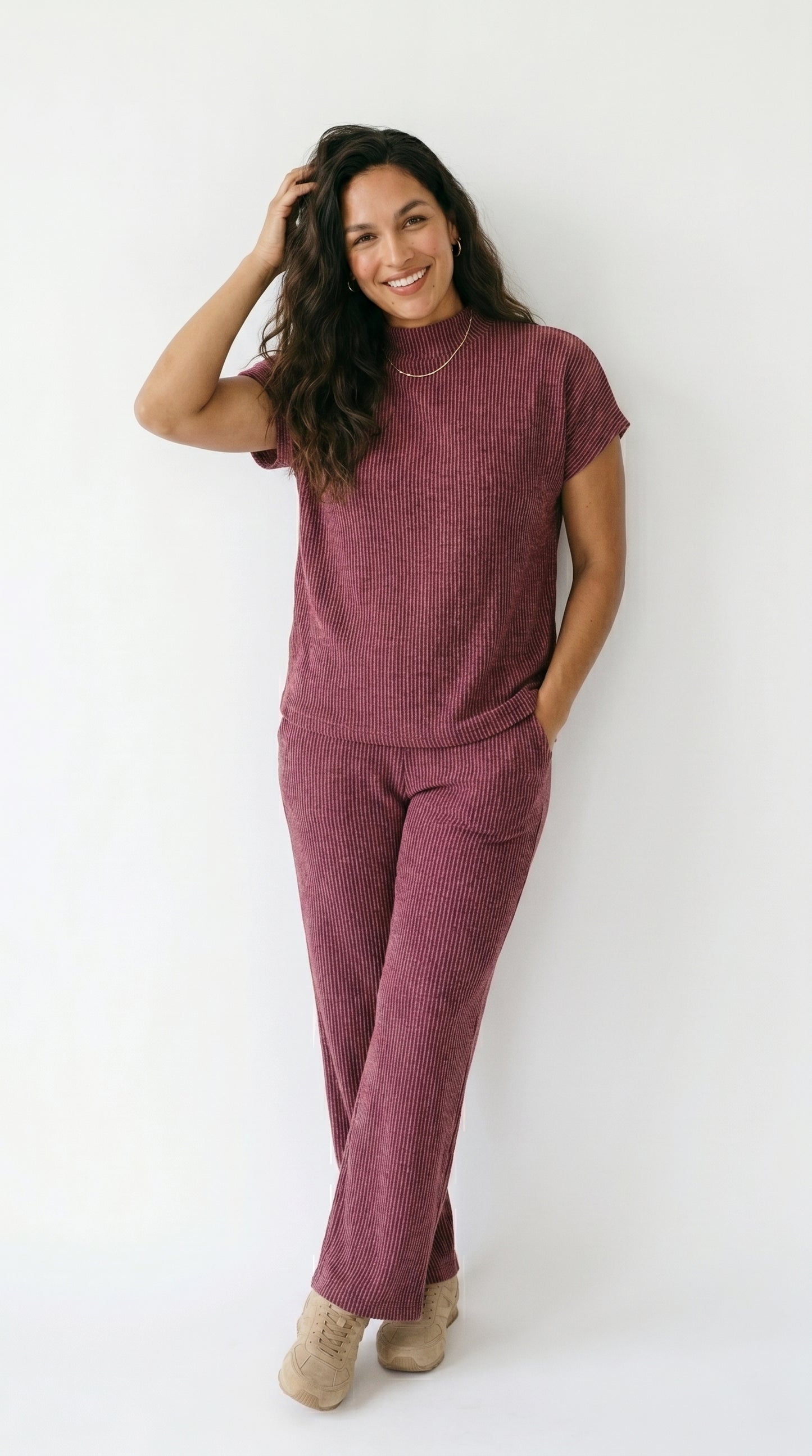 Knit Mock Neck Tee and Pant Set