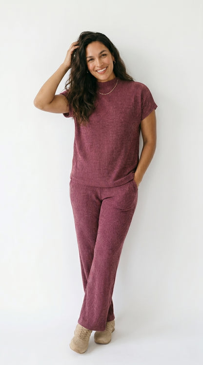 Knit Mock Neck Tee and Pant Set