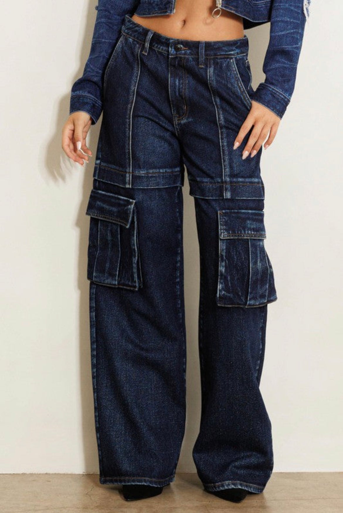 Jersey Cargo Pocket Wide Jeans